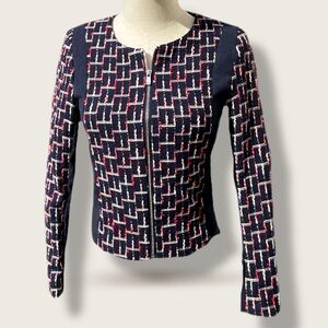 H&M Textured Tweed Blazer Jacket, Size 2, NWOT, Navy Blue Red White